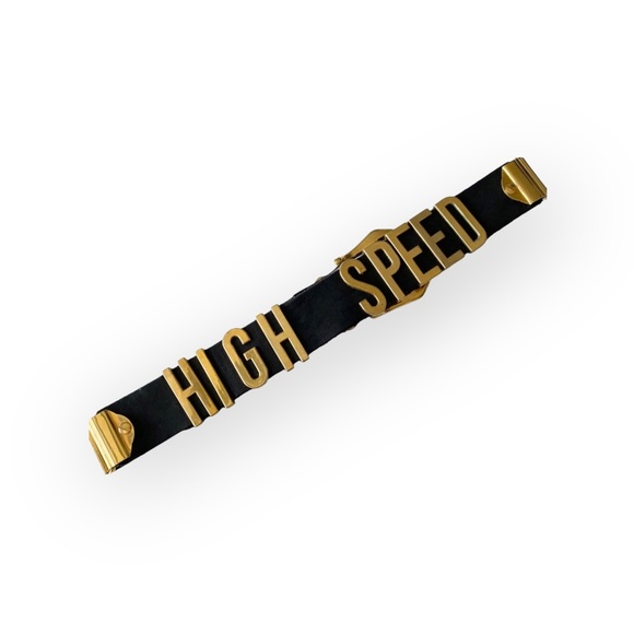 Vintage 90’s: High Speed ☻ Gold Letter Belt ☻ Bal Harbour Shops ☻ Black Leather - Picture 5 of 17